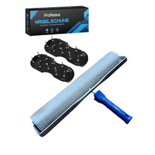 entlüftungsroller set mit stachelwalze und nagelschuhen, stachelwalze 50cmmit bügel, nagelschuhe universalgröße für bodenbeschichtung, entlüftungswalze für epoxidharz und ausgleichsmasse, igelwalze set mit schuhen, nagelroller mit zubehör, entlüftungsset für epoxidharzarbeiten, 2-teiliges malerset für bodenspachtel