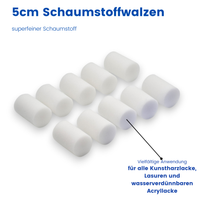 5cm schaumstoff lackierrolle, mini schaumstoffwalze, lackierrolle für kleine flächen, schaumwalze glattflächen, kleine lackwalze, schaumstoff roller gerade endung