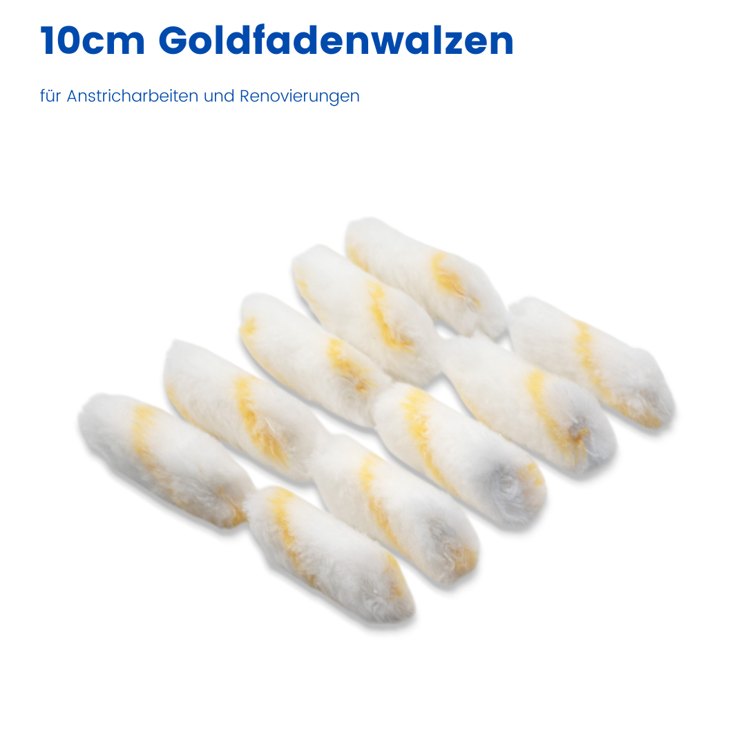 10cm heizkörperwalze goldfaden, mini malerwalze dispersionsfarbe, lackierwalze 10cm latex, farbwalze kunstharzlack, goldfadenwalze kleinflächen, mini roller für ecken