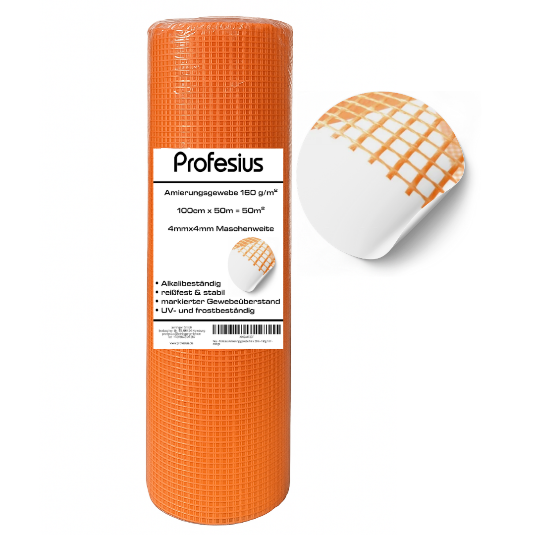 Amierungsgewebe Rolle Orange 1m x 50m 160g/m² 4x4mm 