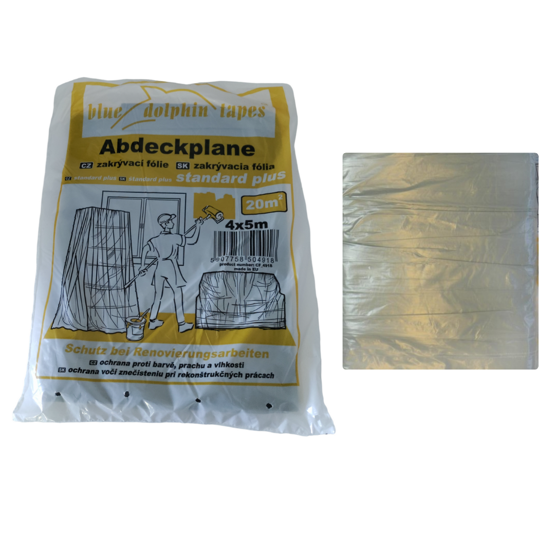 Abdeckfolie 4 x 5 Meter – transparente Malerplane aus 12 my Regenerat für Renovierungsarbeiten