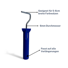 malerbügel blau 5cm, farbrollerhalter für kleine rollen, bügel für mini farbroller, malerbügel 6cm rollen, lackierbügel klein, bügel für farbwalze, malerzubehör bügel

